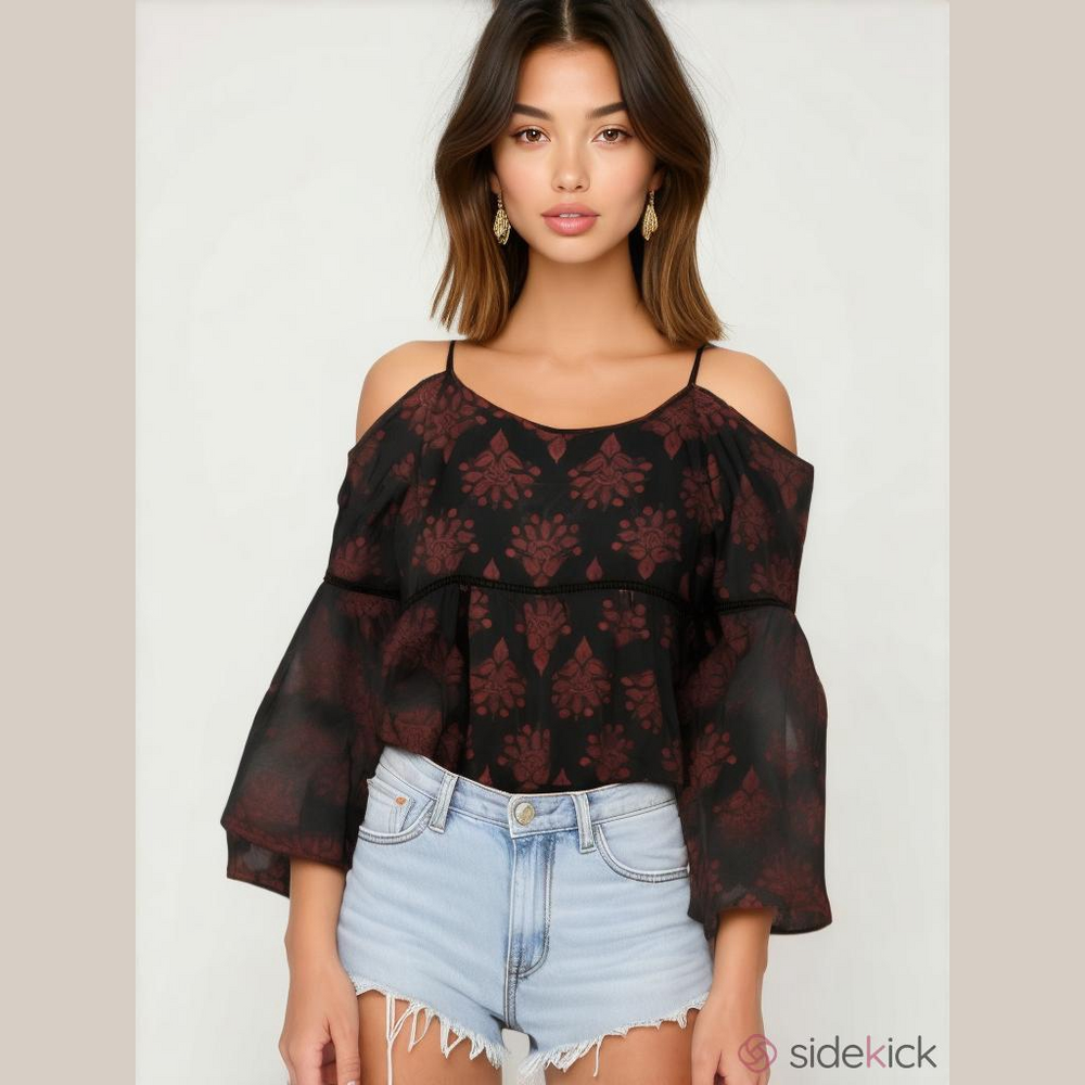 Paper Crane Paisley Boho Cold Shoulder Top Size XL